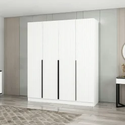 Armoire penderie blanche rainurée moderne H 210 cm BYRON