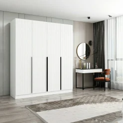 Armoire penderie blanche rainurée moderne H 210 cm BYRON