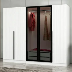 Armoire penderie blanche rainurée, 2 portes verre 225 cm BYRON