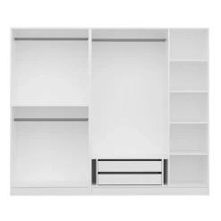 Armoire penderie blanche rainurée, 2 portes verre 225 cm BYRON