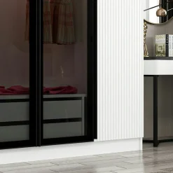 Armoire penderie blanche rainurée, 2 portes verre 225 cm BYRON