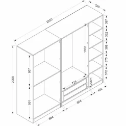 Armoire penderie blanche rainurée, 2 portes verre 225 cm BYRON
