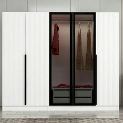 Armoire penderie blanche rainurée, 2 portes verre 225 cm BYRON