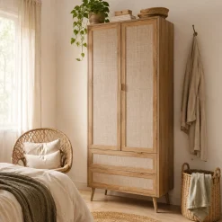 Armoire penderie bohème 2 portes 2 tiroirs SONA