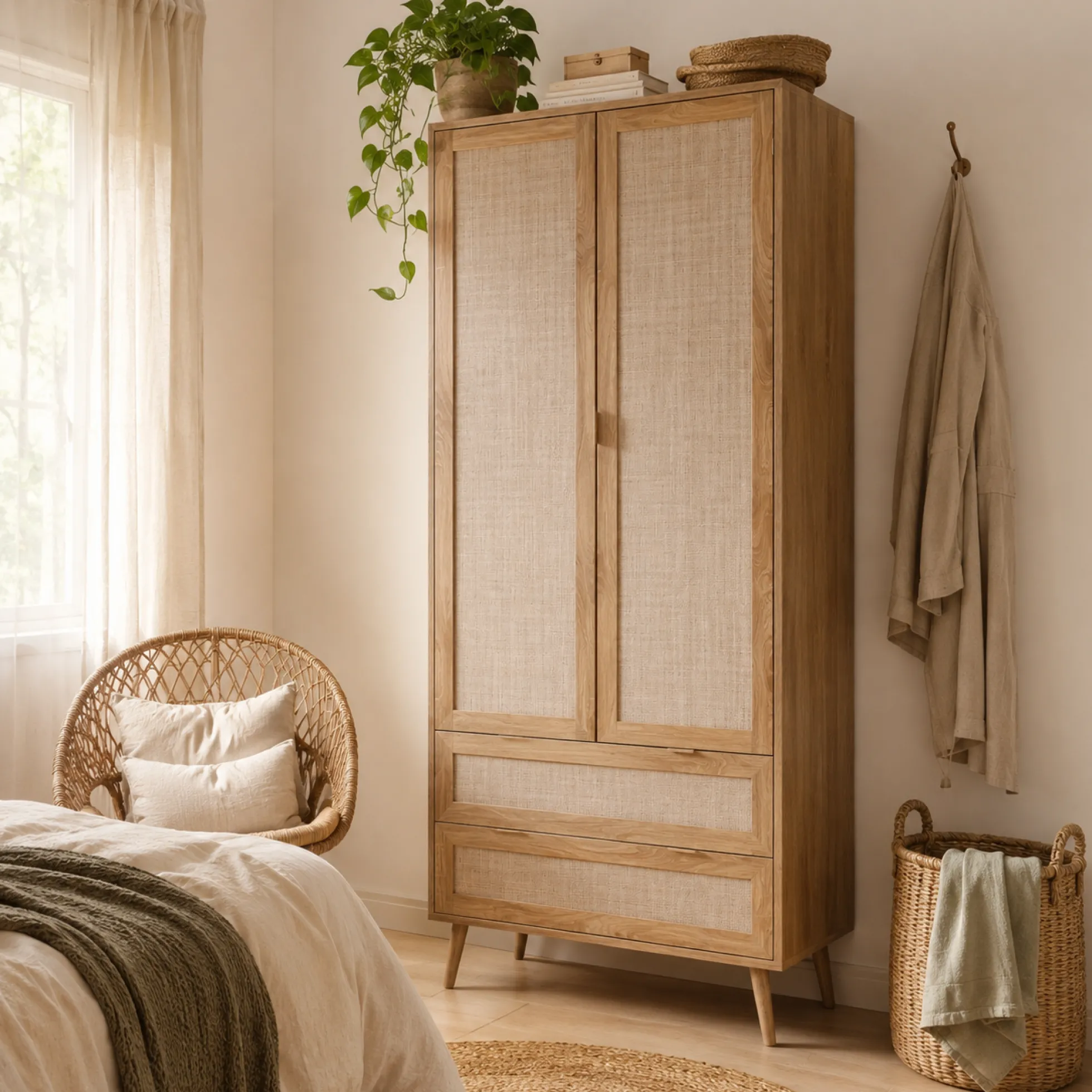 Armoire penderie bohème 2 portes 2 tiroirs SONA