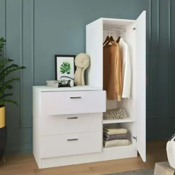 Armoire penderie compacte blanche avec miroir MARFA