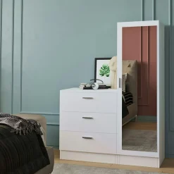 Armoire penderie compacte blanche avec miroir MARFA
