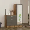 Armoire penderie compacte décor bois et gris 1 miroir MARFA