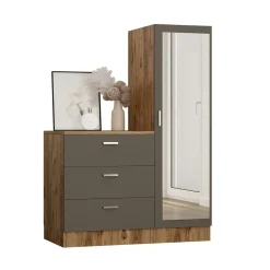 Armoire penderie compacte décor bois et gris 1 miroir MARFA