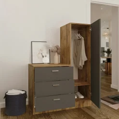 Armoire penderie compacte décor bois et gris 1 miroir MARFA