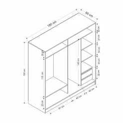 Armoire penderie coulissante effet bois et miroir BYRON