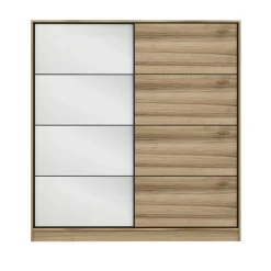 Armoire penderie coulissante effet bois et miroir BYRON