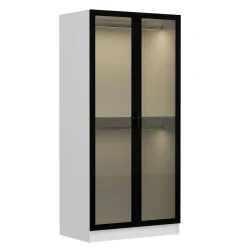 Armoire penderie design blanche - 2 portes vitrées BYRON