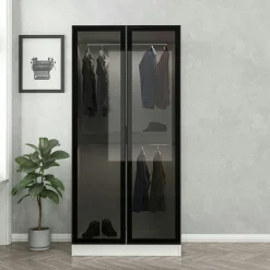 Armoire penderie design blanche - 2 portes vitrées BYRON