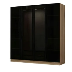 Armoire penderie design effet bois 4 portes verre H 210 cm BYRON