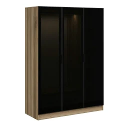 Armoire penderie design effet bois, 3 portes vitrées BYRON
