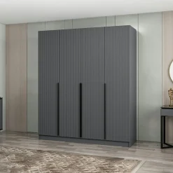 Armoire penderie design gris rainuré H 210 cm BYRON