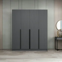Armoire penderie design gris rainuré H 210 cm BYRON