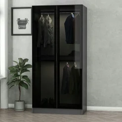 Armoire penderie design grise - 2 portes vitrées BYRON