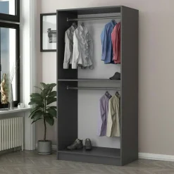 Armoire penderie design grise - 2 portes vitrées BYRON