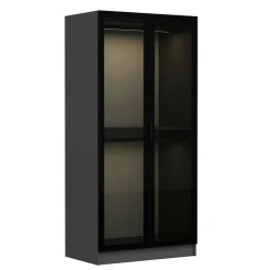 Armoire penderie design grise - 2 portes vitrées BYRON