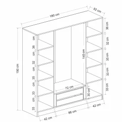 Armoire penderie design gris 4 portes vitrées H 190 cm BYRON