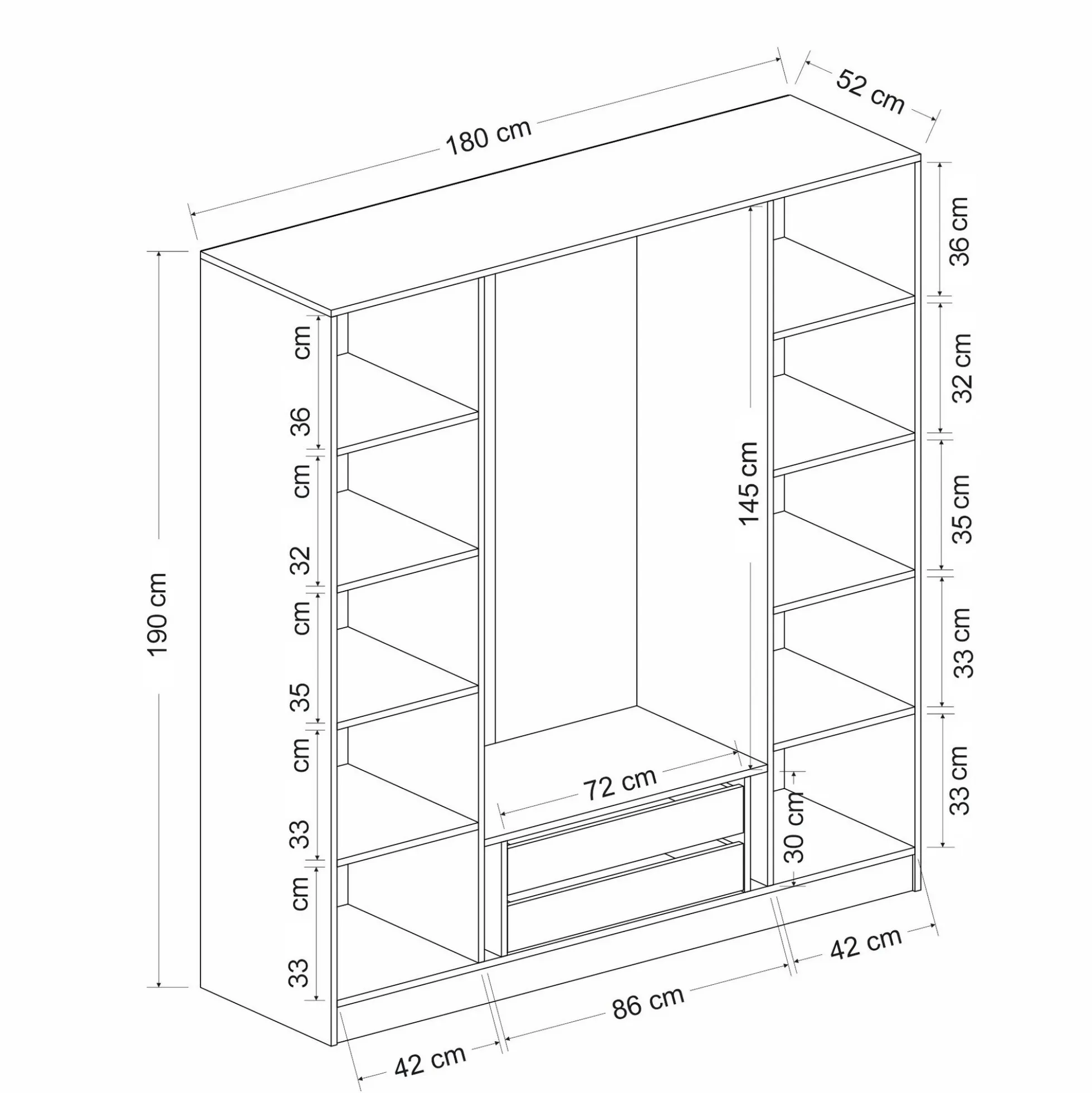 Armoire penderie design gris 4 portes vitrées H 190 cm BYRON