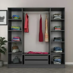 Armoire penderie design gris 4 portes vitrées H 190 cm BYRON