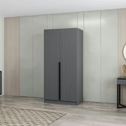 Armoire penderie design gris rainuré - 2 portes BYRON
