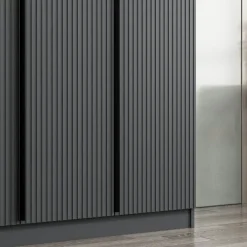 Armoire penderie design 3 portes grises rainurées BYRON
