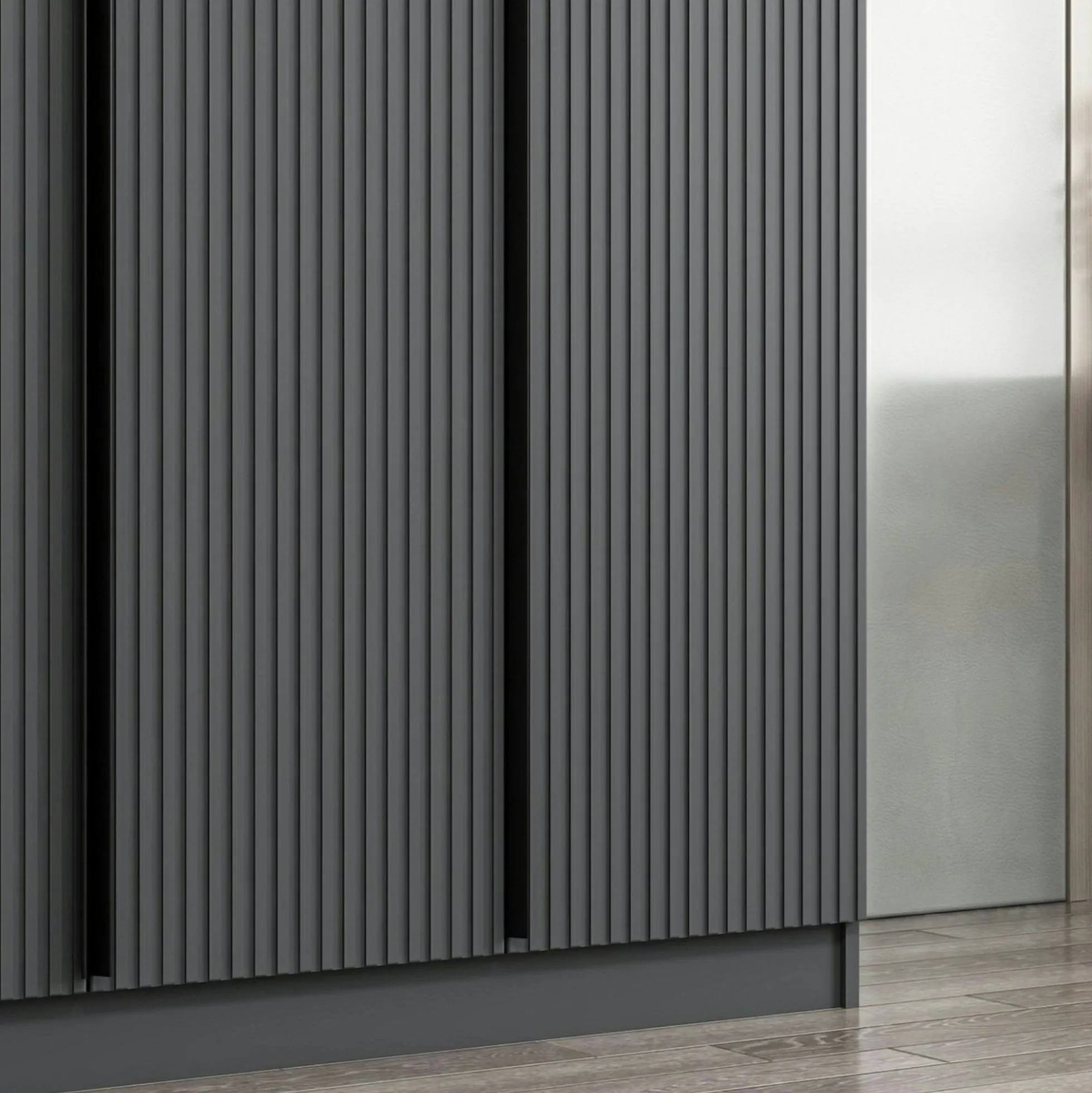 Armoire penderie design 3 portes grises rainurées BYRON