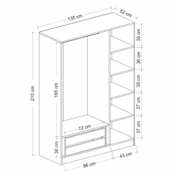 Armoire penderie design 3 portes grises rainurées BYRON