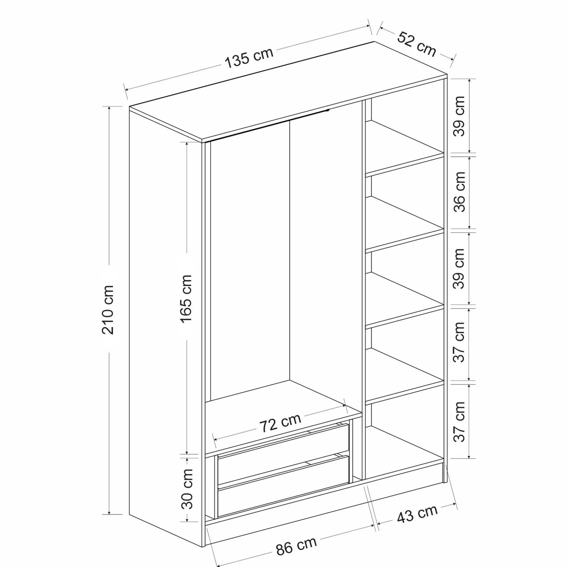 Armoire penderie design 3 portes grises rainurées BYRON