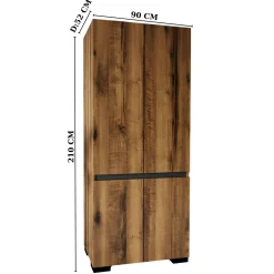 Armoire penderie effet noyer détail gris, 2 étagères BYRON