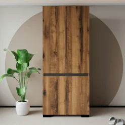 Armoire penderie effet noyer détail gris, 2 étagères BYRON