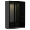 Armoire penderie grise design, 3 portes vitrées BYRON