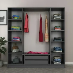 Armoire penderie grise 4 portes verre H 210 cm BYRON