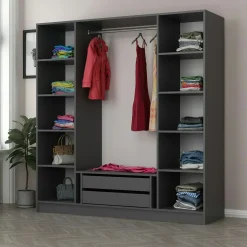 Armoire penderie grise 4 portes verre H 210 cm BYRON