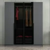 Armoire penderie grise 2 portes rainurées 2 vitrées BYRON