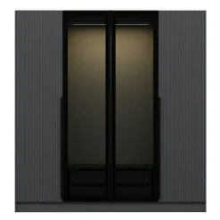 Armoire penderie grise 2 portes rainurées 2 vitrées BYRON
