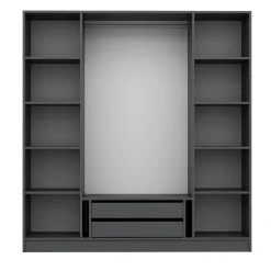 Armoire penderie grise 2 portes rainurées 2 vitrées BYRON