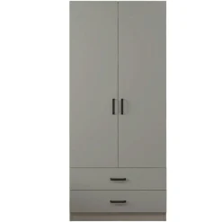 Armoire penderie grise 2 portes 2 tiroirs 80 cm BYRON