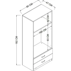Armoire penderie grise 2 portes 2 tiroirs 80 cm BYRON