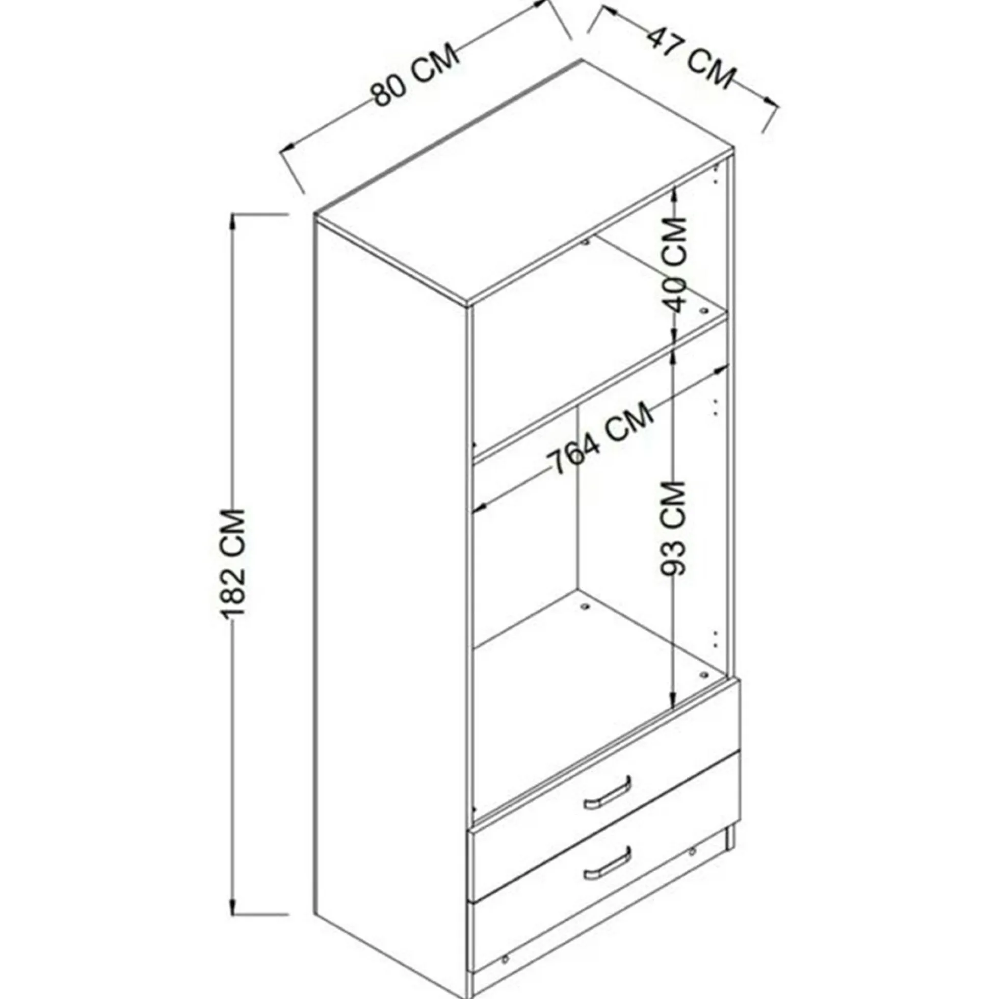 Armoire penderie grise 2 portes 2 tiroirs 80 cm BYRON