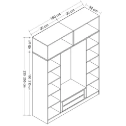 Armoire penderie grise 6 portes, 1 portant 2 tiroirs BYRON