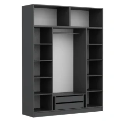 Armoire penderie grise 6 portes, 1 portant 2 tiroirs BYRON