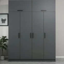 Armoire penderie grise 6 portes, 1 portant 2 tiroirs BYRON