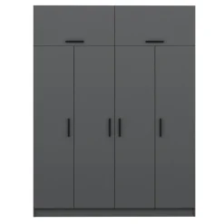 Armoire penderie grise 6 portes, 1 portant 2 tiroirs BYRON