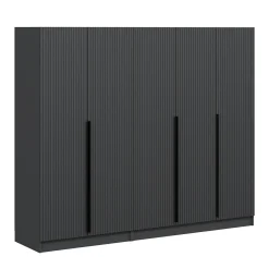 Armoire penderie grise 5 portes rainurées 3 portants BYRON
