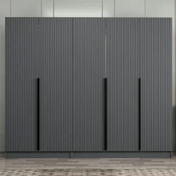 Armoire penderie grise 5 portes rainurées 3 portants BYRON